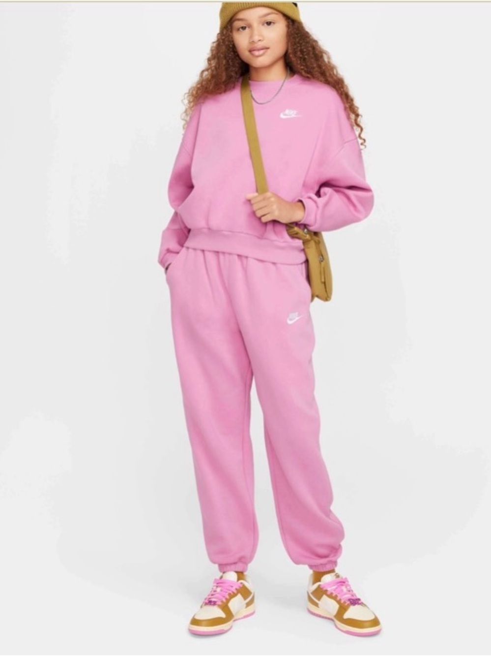 Nike Girls Cropped Boxy Sweatshirt + Pants Set - Youth S - Pink